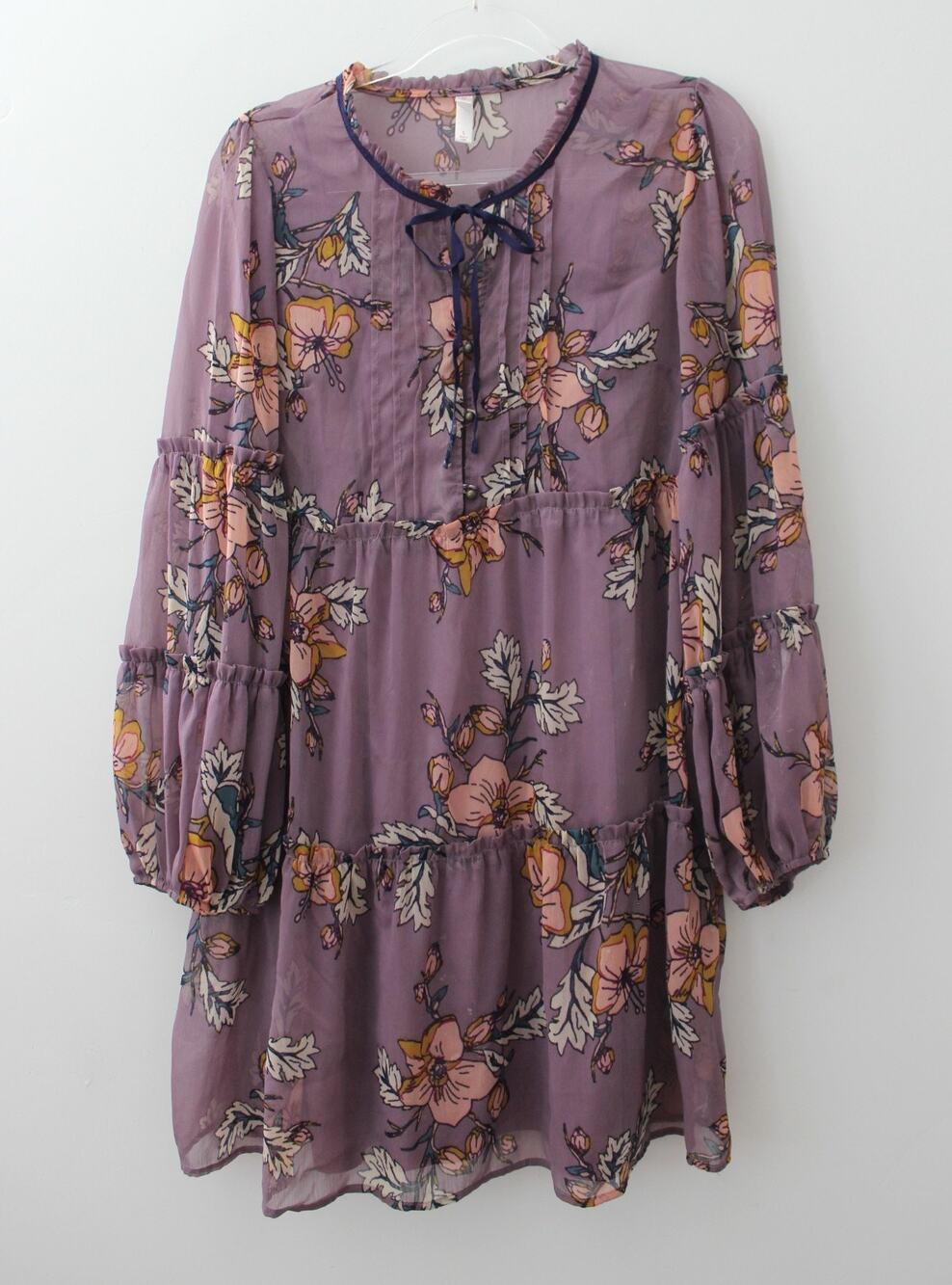 XHILARATION Womens Floral Dress Long Sleeves Purple Size L Pre-Owned